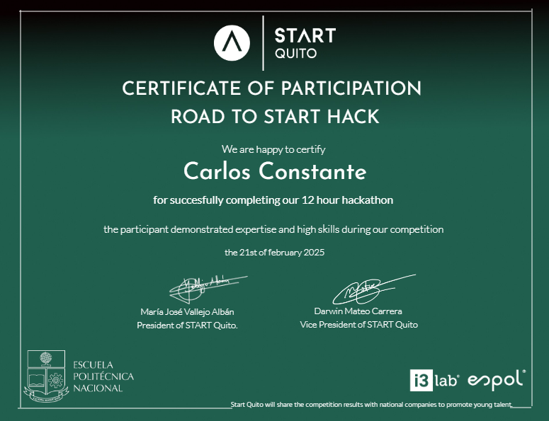 Participation Road to Start Hack Hackathon