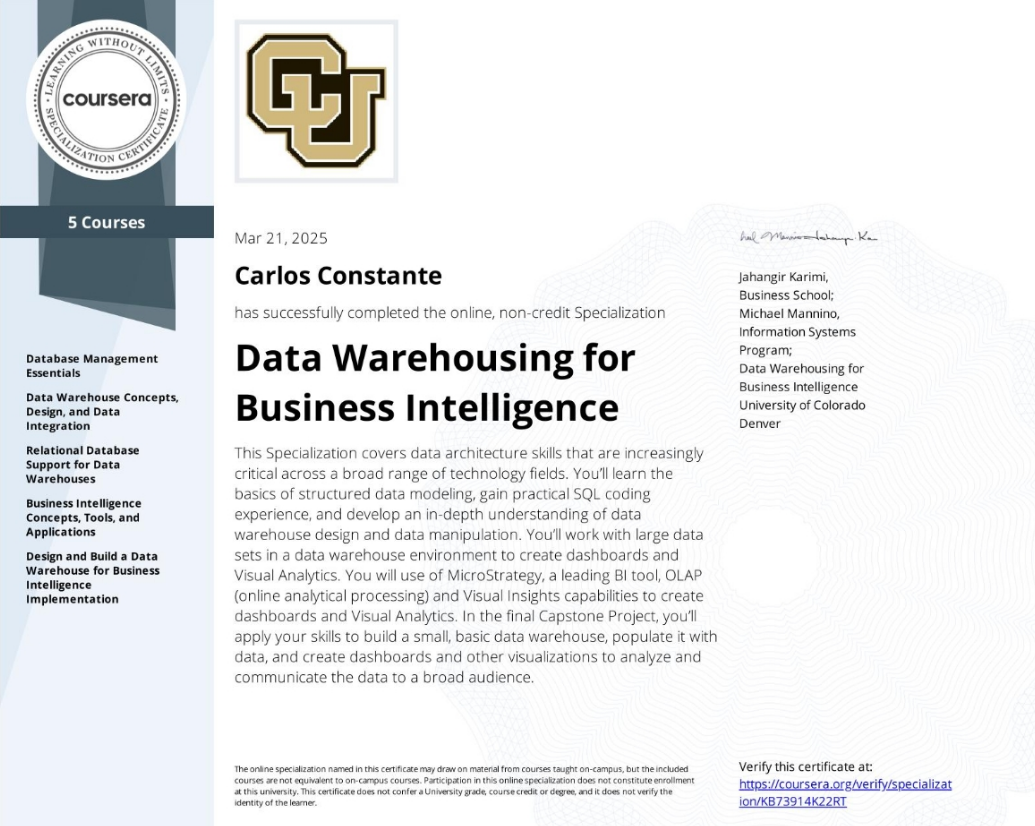 Data Warehousing for Business Intelligence Specialization