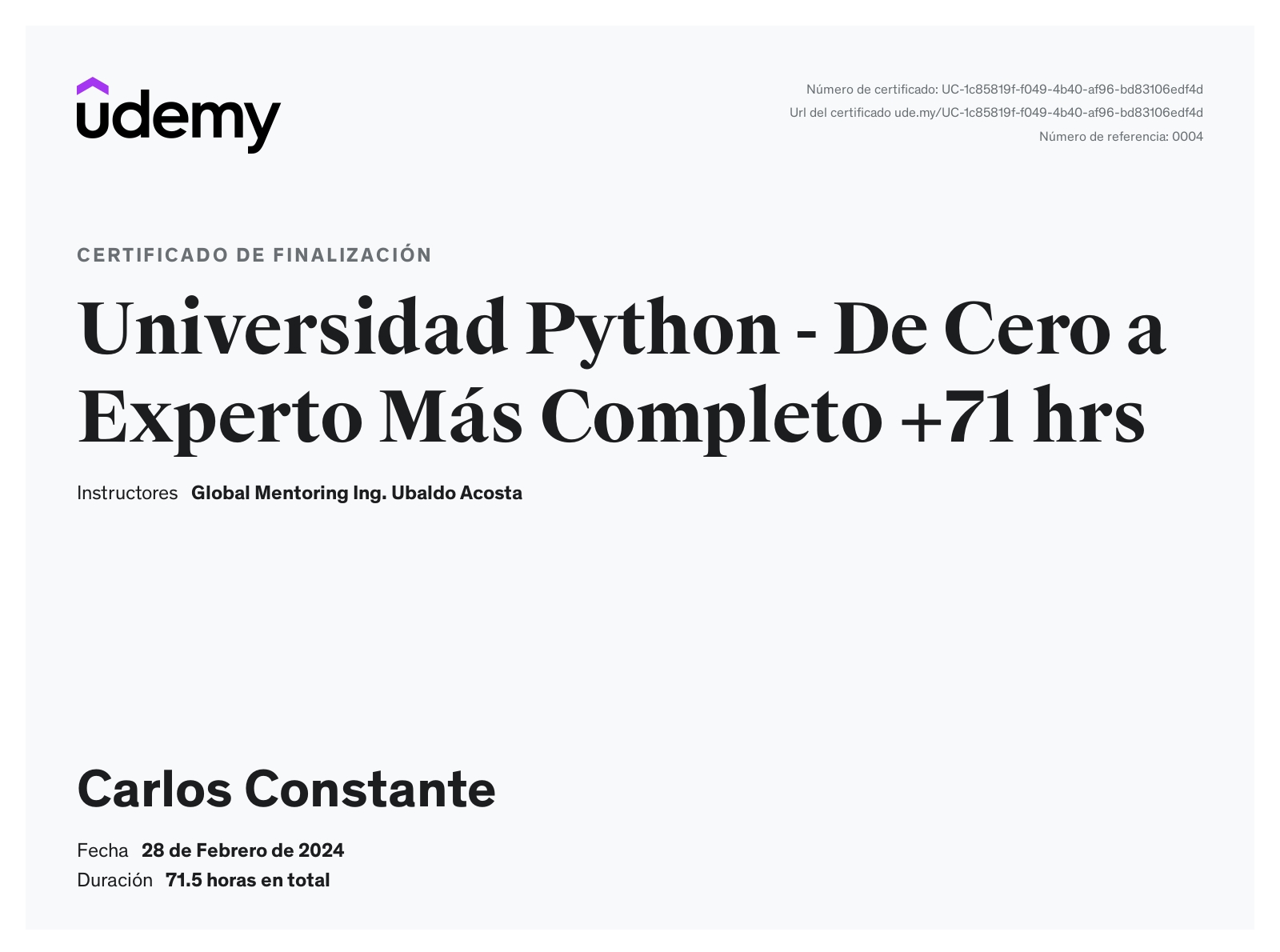 Universidad Python - Cero a Experto - Actualizado (+71 hrs)